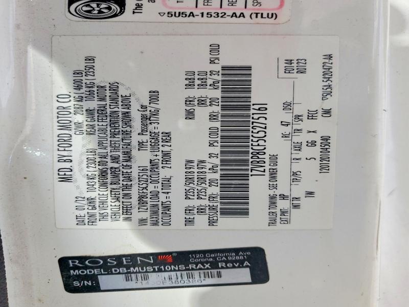 2012 Ford Mustang მანქანა იყიდება აუქციონზე, vin: 1ZVBP8CF5C5275161, აუქციონის ნომერი: 52855016
