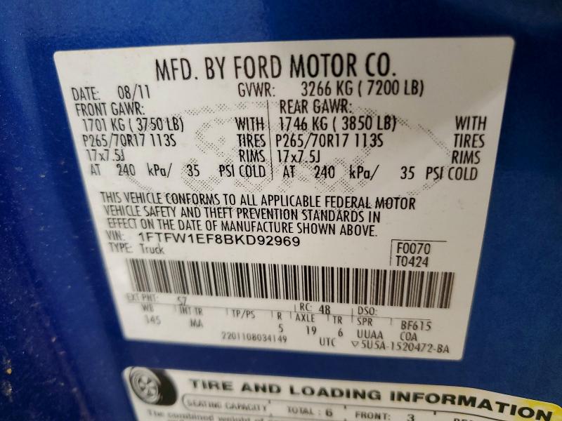Aukcja sprzedaży 2011 Ford F150, vin: 1FTFW1EF8BKD92969, numer aukcji: 55005746
