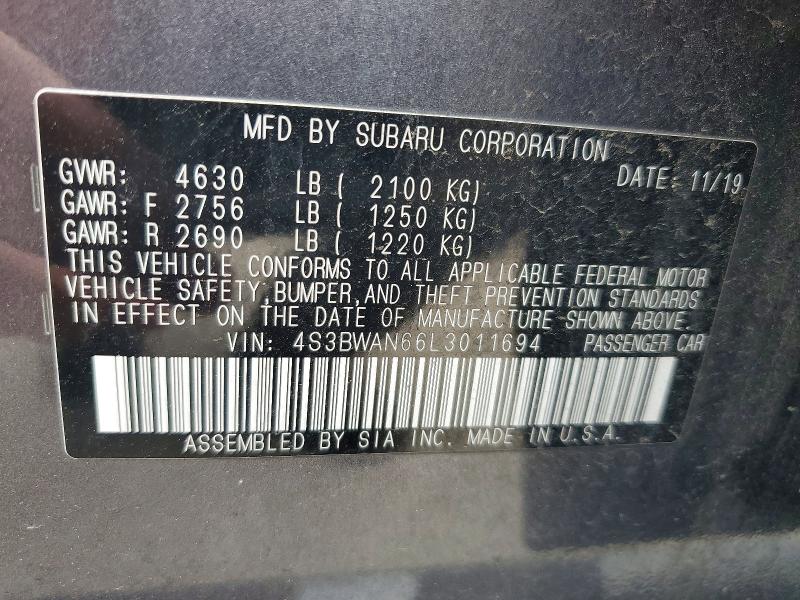 Aukcja sprzedaży 2020 Subaru Legacy, vin: 4S3BWAN66L3011694, numer aukcji: 52139456