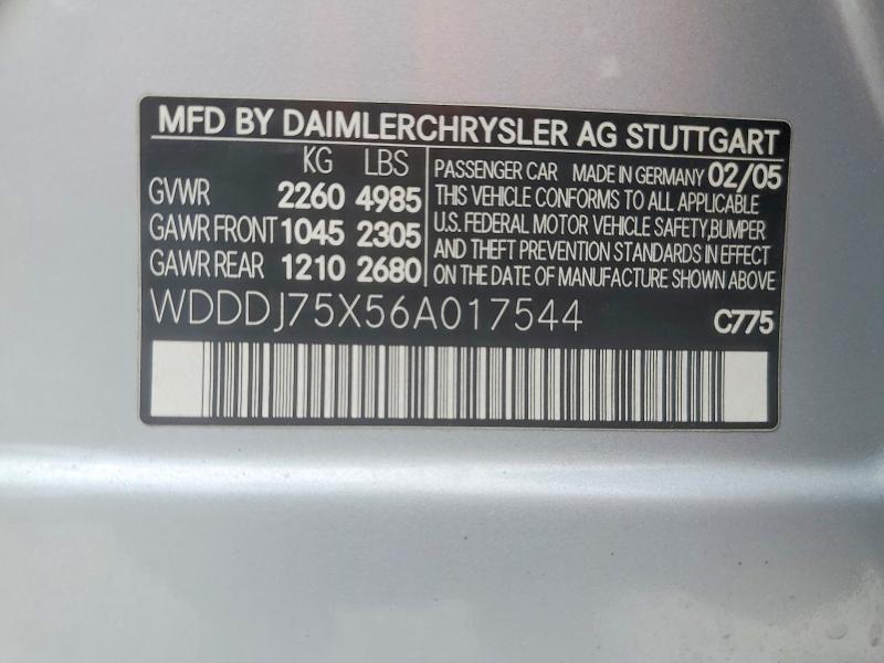 2006 Mercedes-benz Cls მანქანა იყიდება აუქციონზე, vin: WDDDJ75X56A017544, აუქციონის ნომერი: 54486126