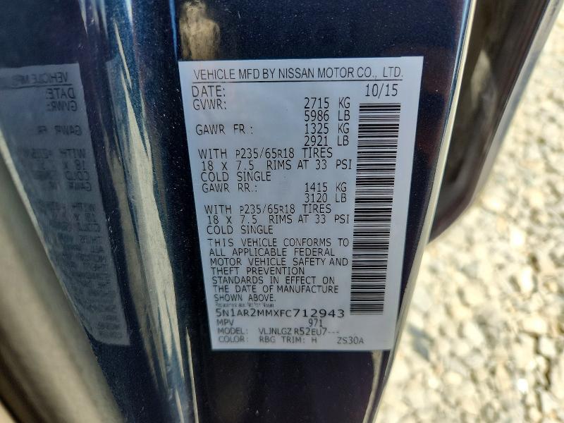 Aukcja sprzedaży 2015 Nissan Pathfinder, vin: 5N1AR2MMXFC712943, numer aukcji: 55543436