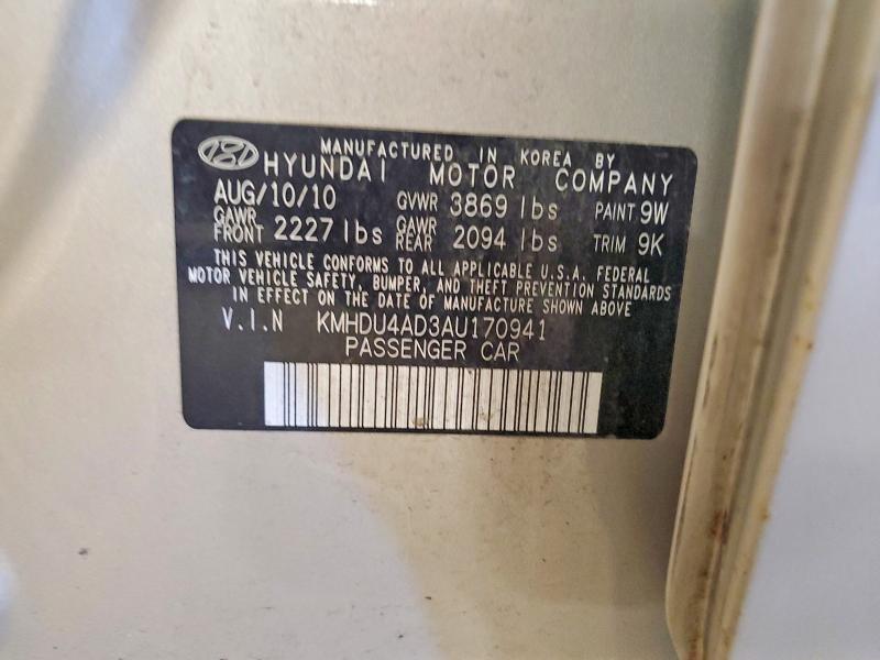 52950196 :رقم المزاد ، KMHDU4AD3AU170941 vin ، 2010 Hyundai Elantra مزاد بيع
