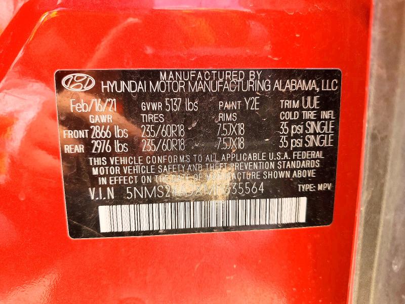 52182176 :رقم المزاد ، 5NMS24AJXMH335564 vin ، 2021 Hyundai Santa Fe مزاد بيع
