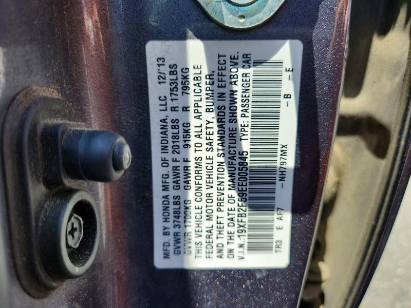 2014 Honda Civic მანქანა იყიდება აუქციონზე, vin: 19XFB2F59EE005845, აუქციონის ნომერი: 55442506