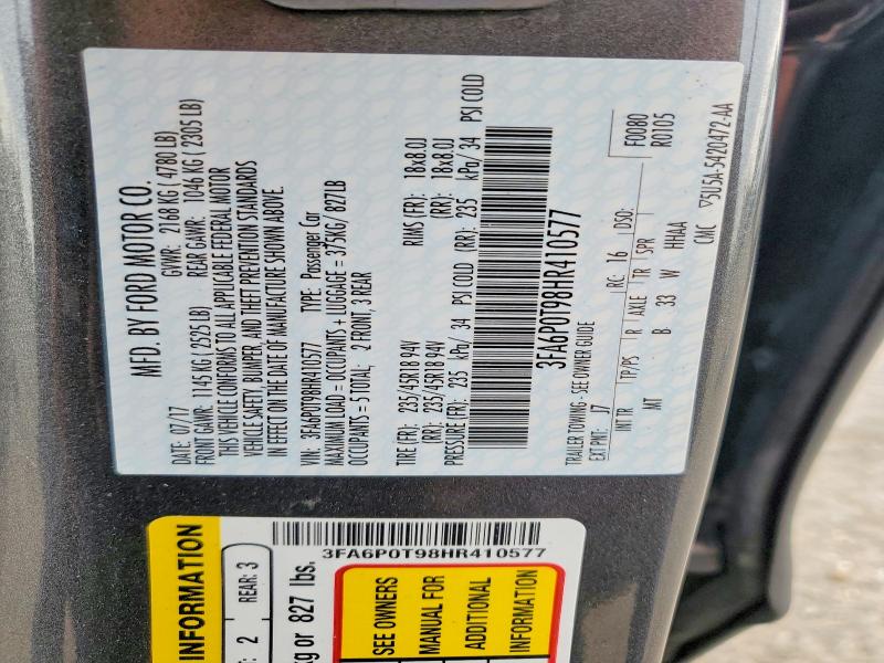 Продаж на аукціоні авто 2017 Ford Fusion, vin: 3FA6P0T98HR410577, номер лоту: 53587726