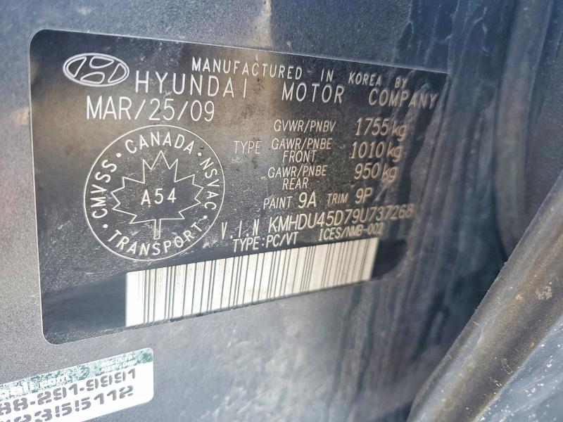 Продажа на аукционе авто 2009 Hyundai Elantra, vin: KMHDU45D79U737268, номер лота: 53731486
