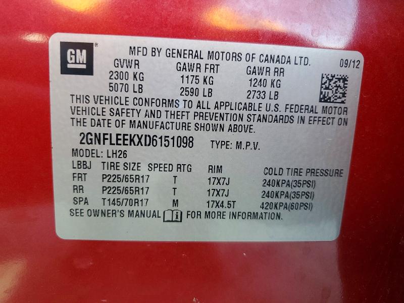 2013 Chevrolet Equinox მანქანა იყიდება აუქციონზე, vin: 2GNFLEEKXD6151098, აუქციონის ნომერი: 55230176