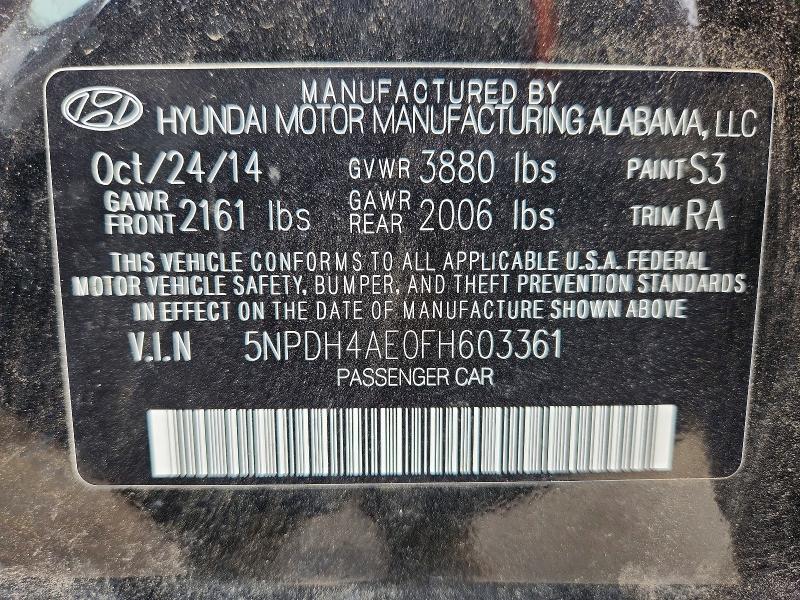 Aukcja sprzedaży 2015 Hyundai Elantra, vin: 5NPDH4AE0FH603361, numer aukcji: 54336826