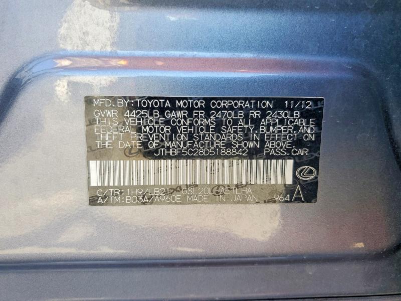 Продаж на аукціоні авто 2013 Lexus Is, vin: JTHBF5C28D5188842, номер лоту: 54673646