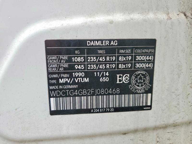 Auction sale of the 2015 Mercedes-benz Gla, vin: WDCTG4GB2FJ080468, lot number: 49454806