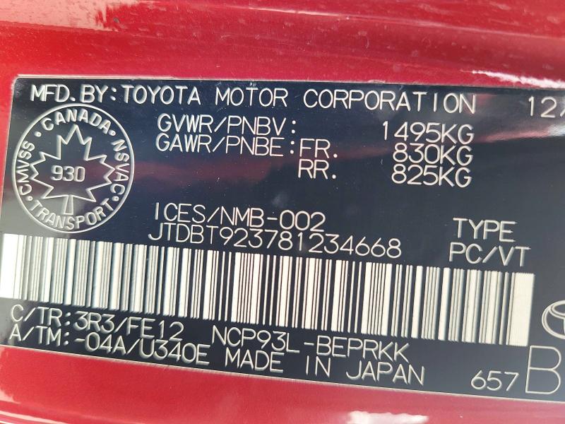 Aukcja sprzedaży 2008 Toyota Yaris, vin: JTDBT923781234668, numer aukcji: 54104076