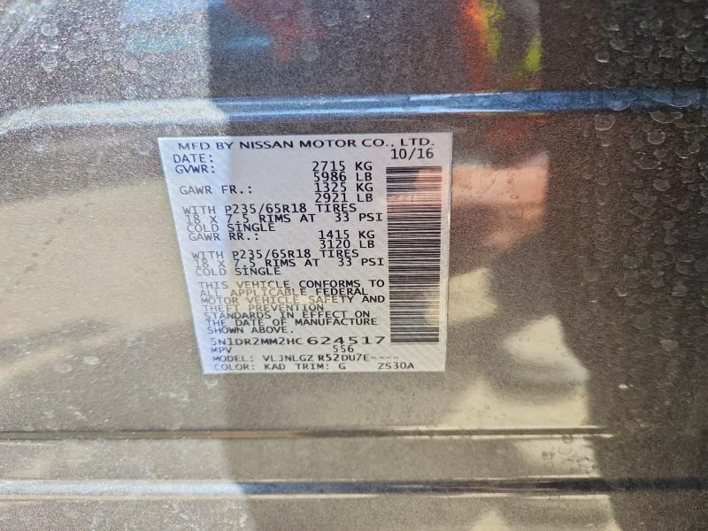 Aukcja sprzedaży 2017 Nissan Pathfinder, vin: 5N1DR2MM2HC624517, numer aukcji: 51894326