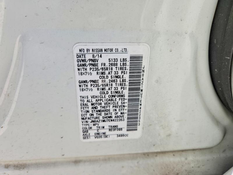 54200556 :رقم المزاد ، JN8AZ1MU7EW422353 vin ، 2014 Nissan Murano مزاد بيع