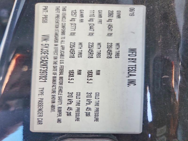 Aukcja sprzedaży 2019 Tesla Model 3, vin: 5YJ3E1EA2KF397821, numer aukcji: 53934696