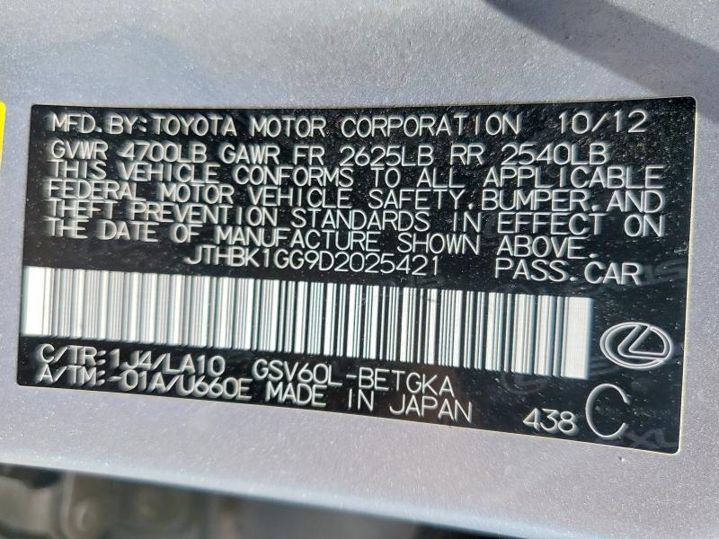 Продажа на аукционе авто 2013 Lexus Es, vin: JTHBK1GG9D2025421, номер лота: 52122216