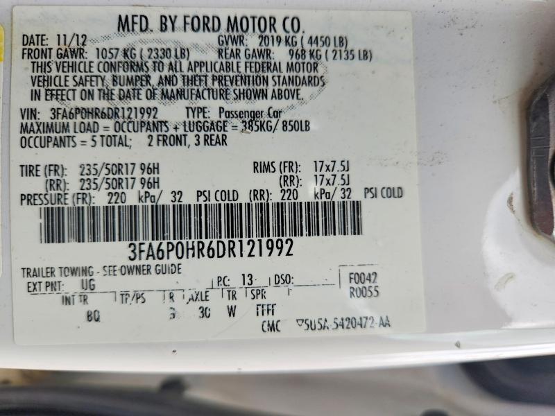 Продажа на аукционе авто 2013 Ford Fusion, vin: 3FA6P0HR6DR121992, номер лота: 54495966