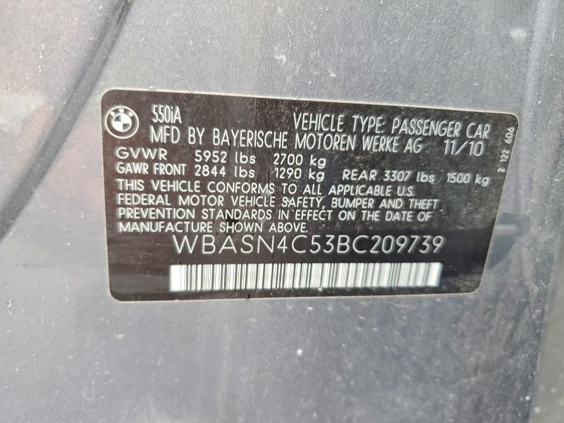 2011 Bmw 550 მანქანა იყიდება აუქციონზე, vin: WBASN4C53BC209739, აუქციონის ნომერი: 55227886
