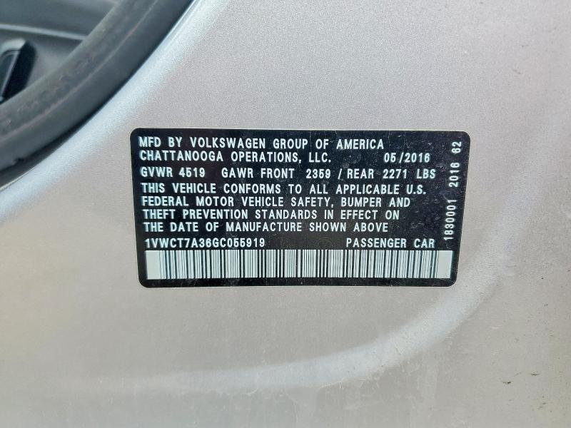 Продаж на аукціоні авто 2016 Volkswagen Passat, vin: 1VWCT7A36GC055919, номер лоту: 52092876