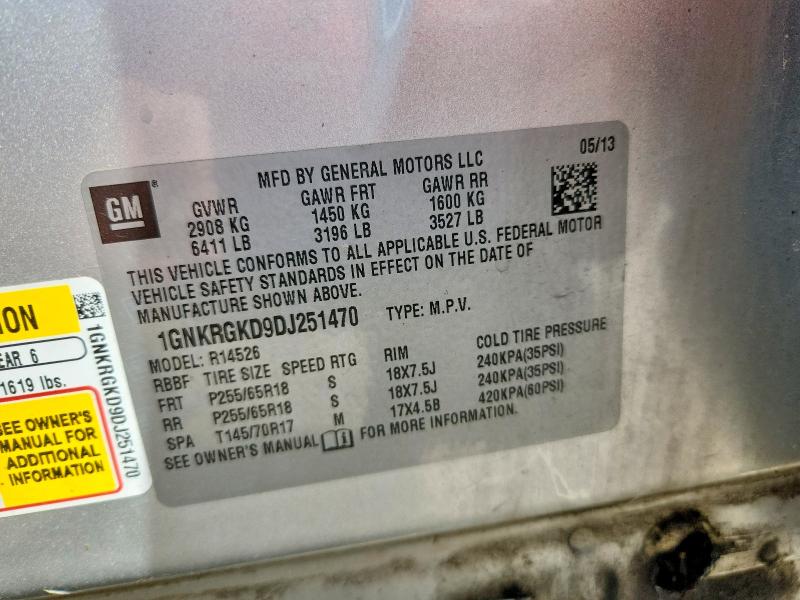 2013 Chevrolet Traverse მანქანა იყიდება აუქციონზე, vin: 1GNKRGKD9DJ251470, აუქციონის ნომერი: 53999416