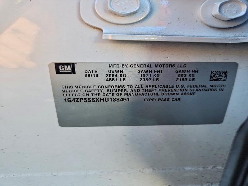 2017 Buick Lacrosse მანქანა იყიდება აუქციონზე, vin: 1G4ZP5SSXHU138451, აუქციონის ნომერი: 54123536