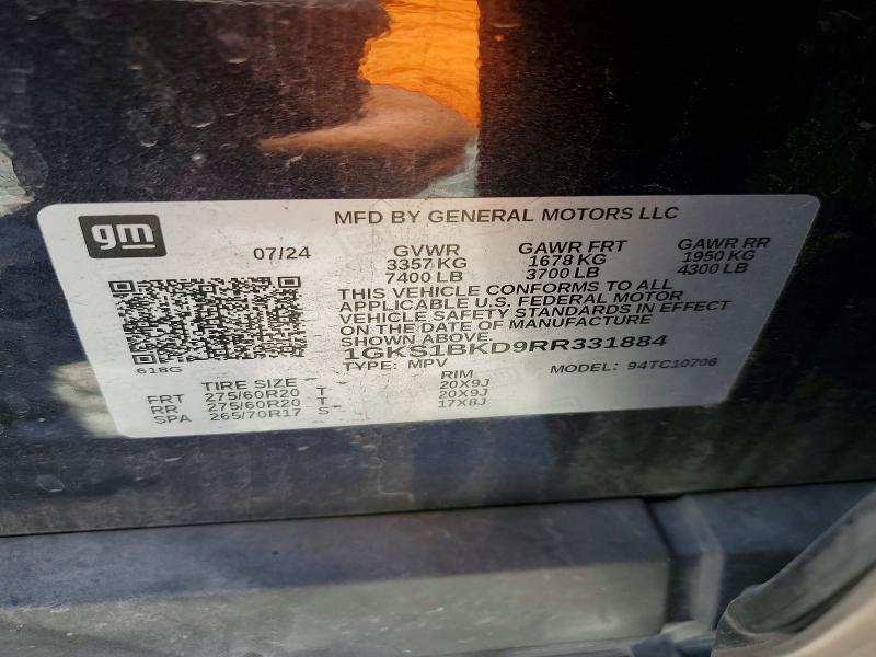 52701006 :رقم المزاد ، 1GKS1BKD9RR331884 vin ، 2024 Gmc Yukon مزاد بيع