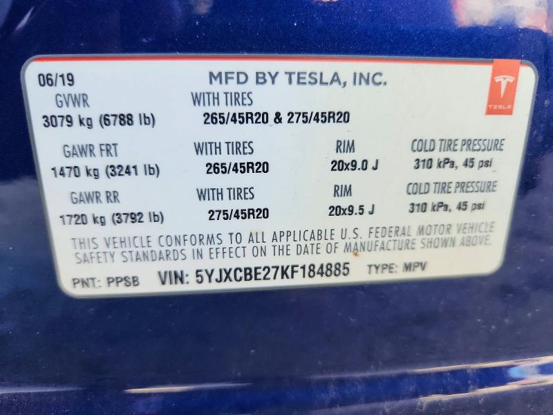 Продаж на аукціоні авто 2019 Tesla Model X, vin: 5YJXCBE27KF184885, номер лоту: 52752986
