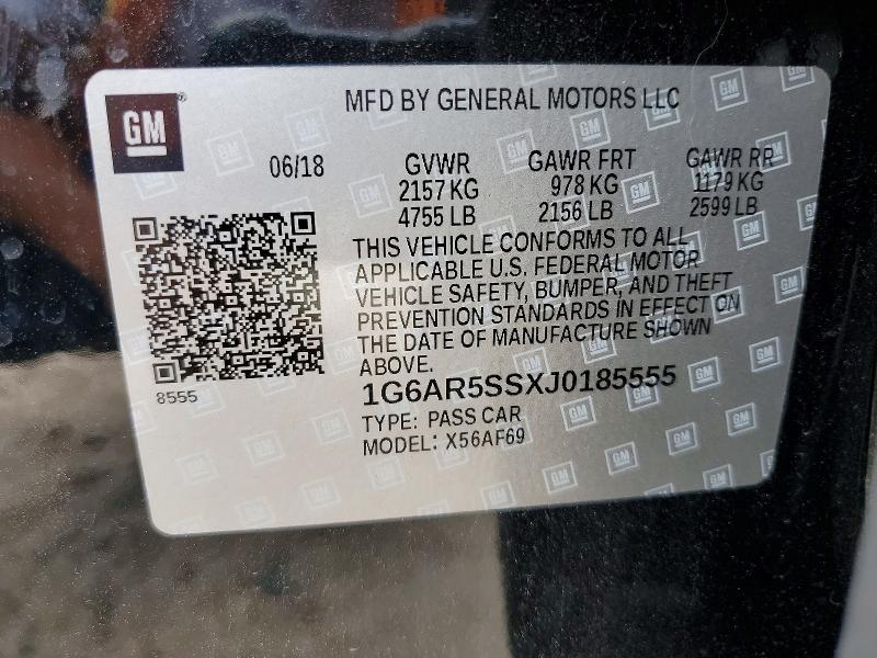 52190996 :رقم المزاد ، 1G6AR5SSXJ0185555 vin ، 2018 Cadillac Cts مزاد بيع