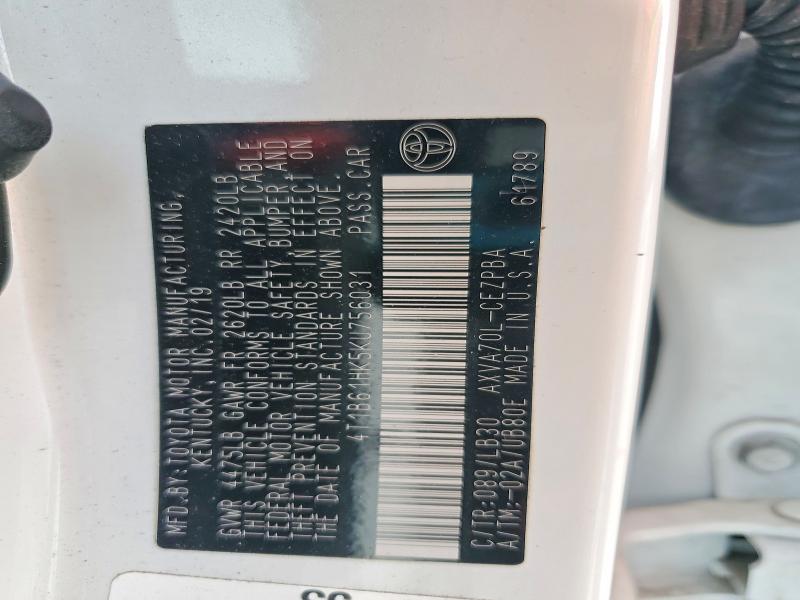2019 Toyota Camry მანქანა იყიდება აუქციონზე, vin: 4T1B61HK5KU756031, აუქციონის ნომერი: 54199066