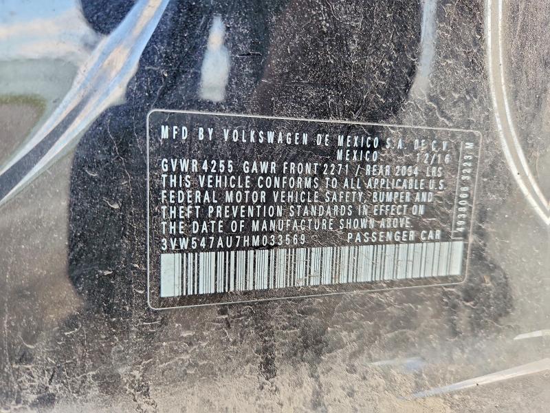 2017 Volkswagen Gti მანქანა იყიდება აუქციონზე, vin: 3VW547AU7HM033569, აუქციონის ნომერი: 52807846
