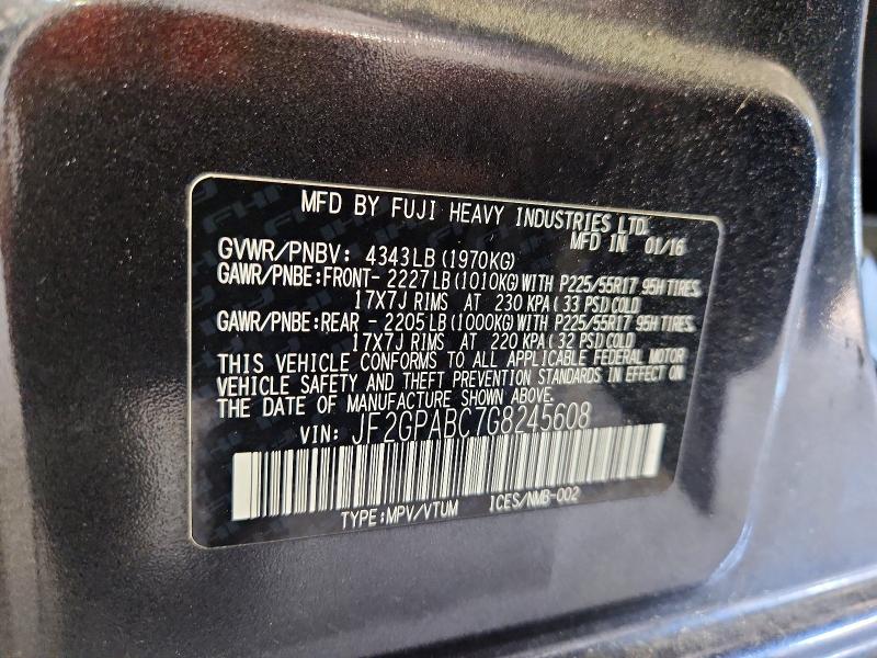 Aukcja sprzedaży 2016 Subaru Crosstrek, vin: JF2GPABC7G8245608, numer aukcji: 54060326