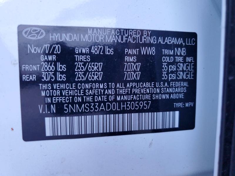 Aukcja sprzedaży 2020 Hyundai Santa Fe, vin: 5NMS33AD0LH305957, numer aukcji: 54954596