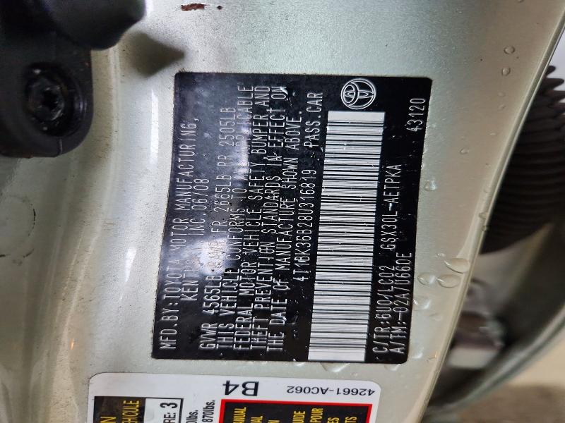 53370986 :رقم المزاد ، 4T1BK36B28U316819 vin ، 2008 Toyota Avalon مزاد بيع