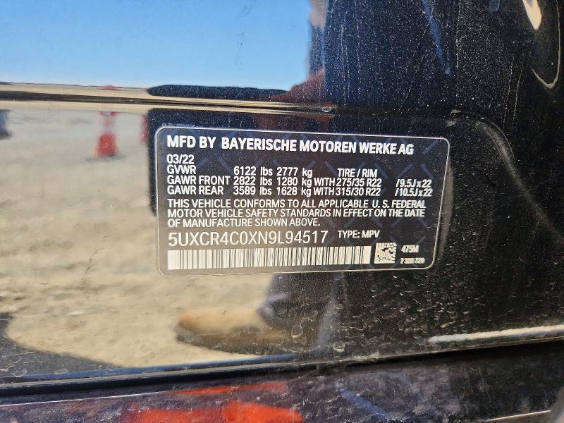2022 Bmw X5 მანქანა იყიდება აუქციონზე, vin: 5UXCR4C0XN9L94517, აუქციონის ნომერი: 53280696