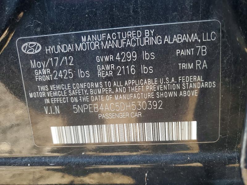Продажа на аукционе авто 2013 Hyundai Sonata Gls, vin: 5NPEB4AC5DH530392, номер лота: 52804976