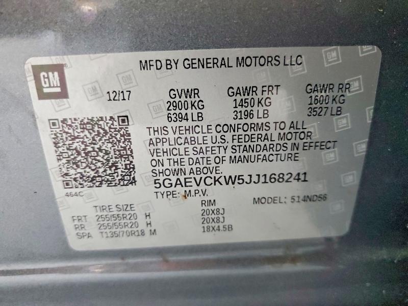 53617766 :رقم المزاد ، 5GAEVCKW5JJ168241 vin ، 2018 Buick Enclave مزاد بيع