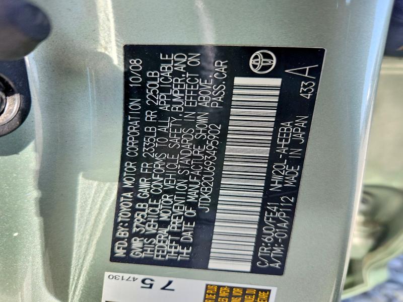 Aukcja sprzedaży 2009 Toyota Prius, vin: JTDKB20U693495902, numer aukcji: 53233036