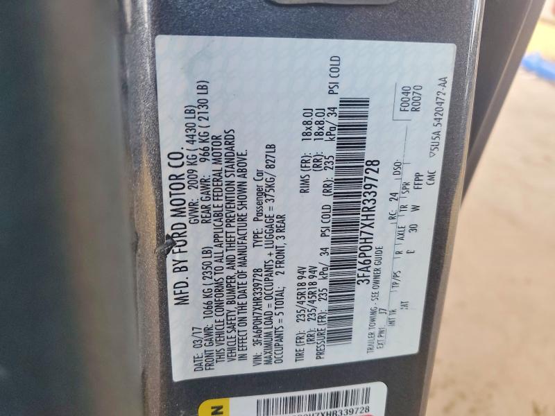 2017 Ford Fusion მანქანა იყიდება აუქციონზე, vin: 3FA6P0H7XHR339728, აუქციონის ნომერი: 53773716