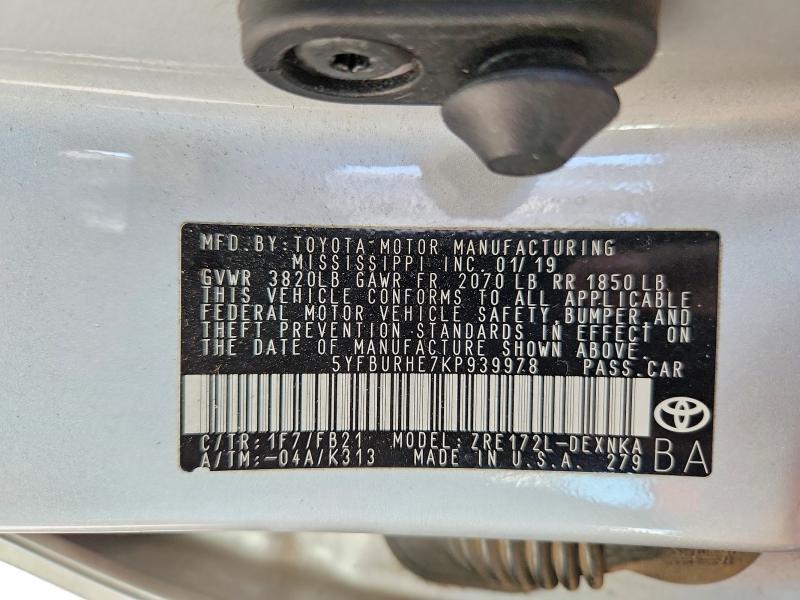 Продажа на аукционе авто 2019 Toyota Corolla, vin: 5YFBURHE7KP939978, номер лота: 54717456