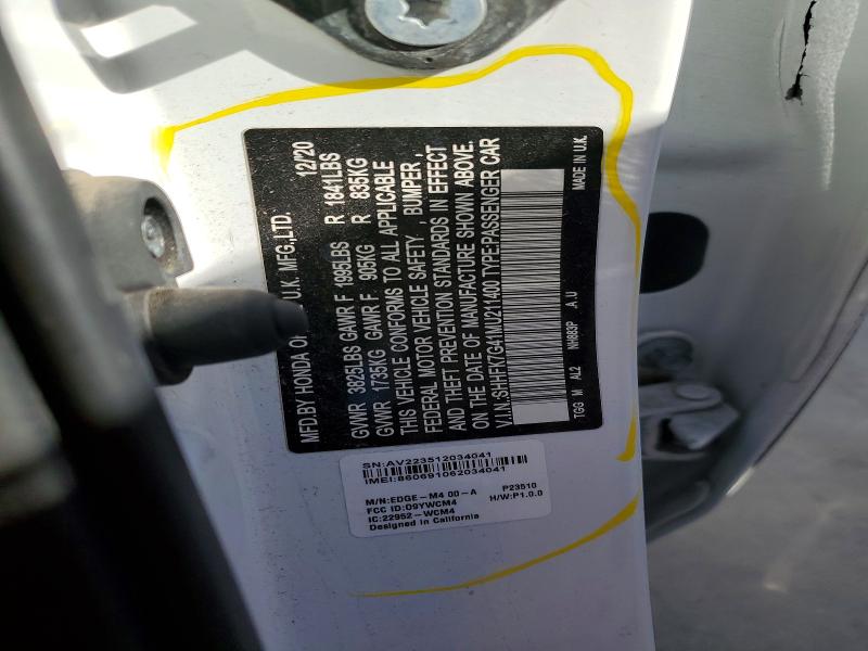 53791856 :رقم المزاد ، SHHFK7G41MU211400 vin ، 2021 Honda Civic مزاد بيع
