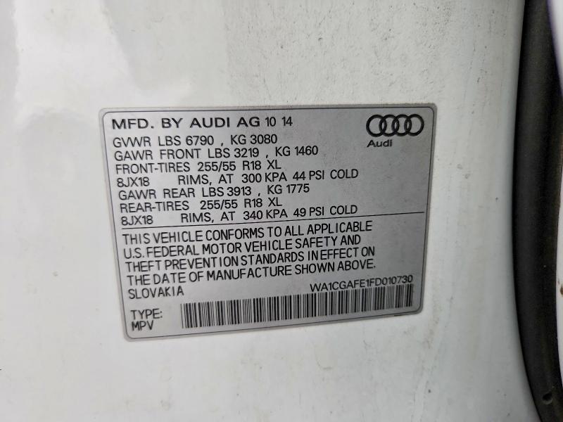 54703206 :رقم المزاد ، WA1CGAFE1FD010730 vin ، 2015 Audi Q7 مزاد بيع