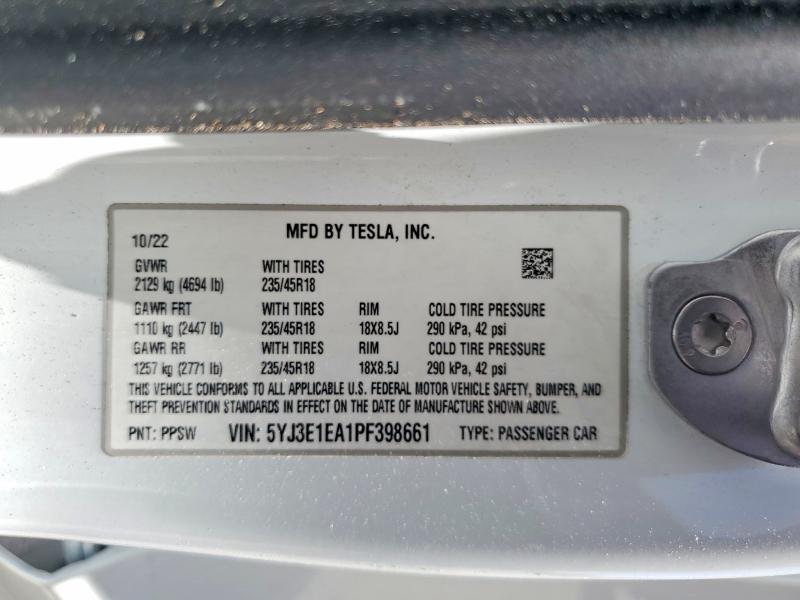 Продажа на аукционе авто 2023 Tesla Model 3, vin: 5YJ3E1EA1PF398661, номер лота: 55218606