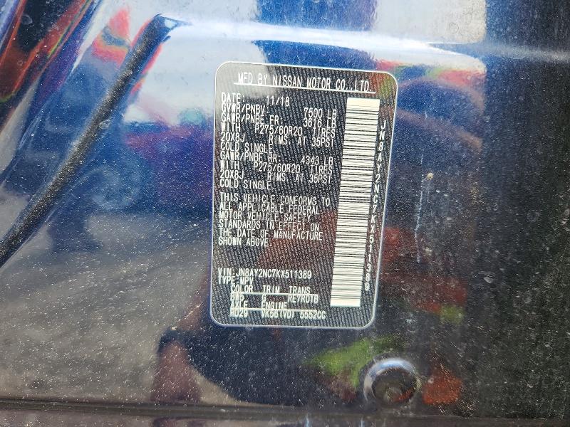 Продажа на аукционе авто 2019 Nissan Armada, vin: JN8AY2NC7KX511389, номер лота: 54621376
