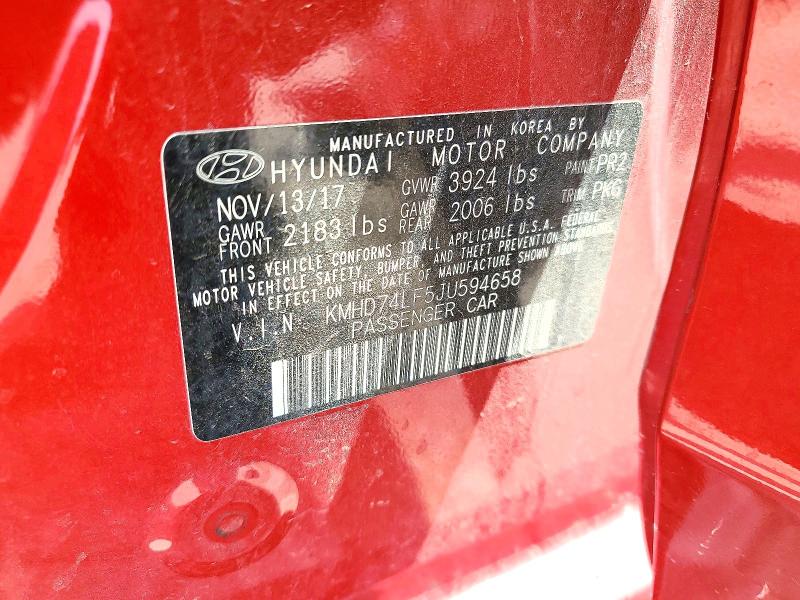 2018 Hyundai Elantra მანქანა იყიდება აუქციონზე, vin: KMHD74LF5JU594658, აუქციონის ნომერი: 53976566