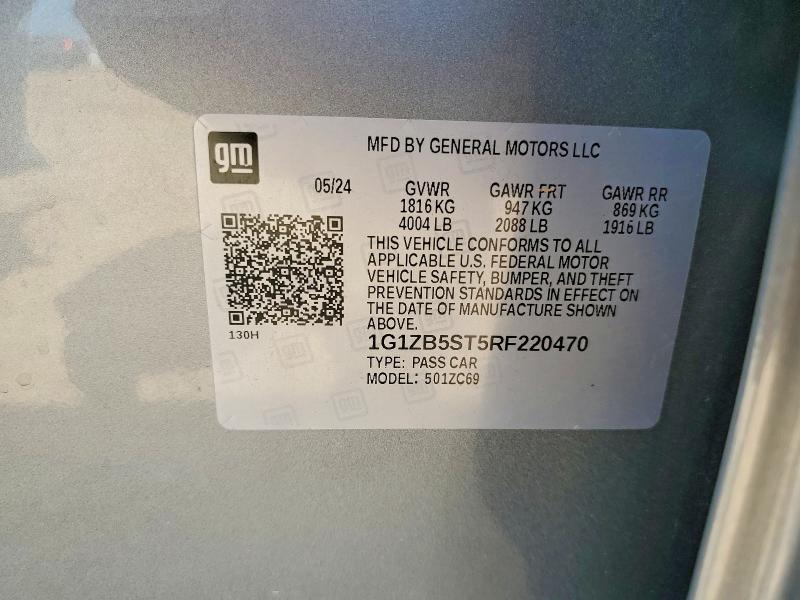 Продаж на аукціоні авто 2024 Chevrolet Malibu, vin: 1G1ZB5ST5RF220470, номер лоту: 55389026