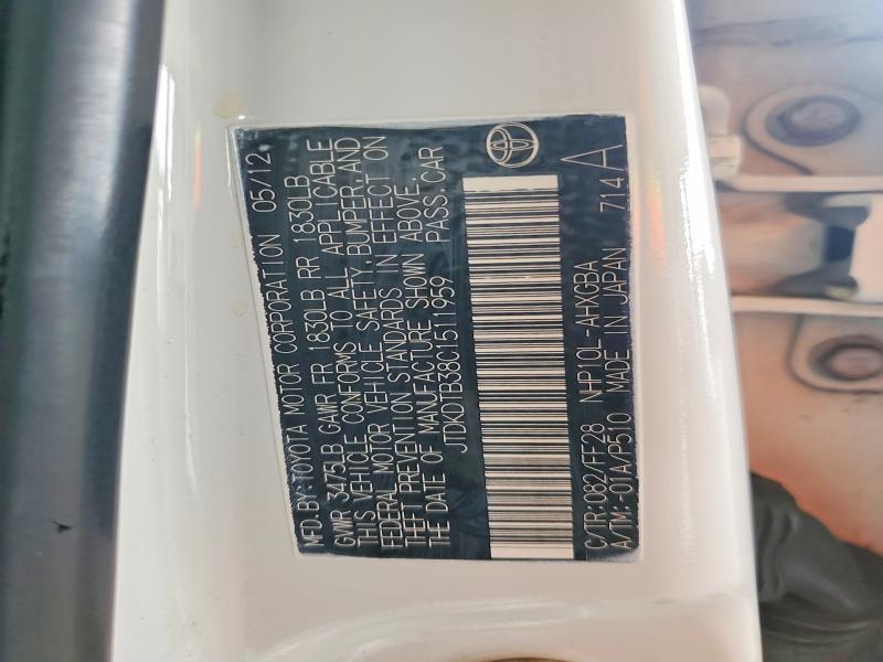 53416456 :رقم المزاد ، JTDKDTB38C1511959 vin ، 2012 Toyota Prius C مزاد بيع
