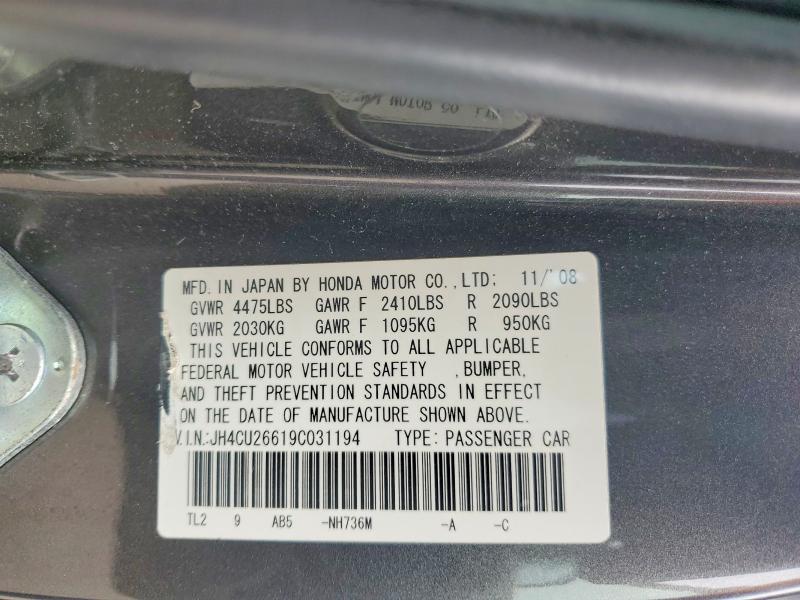 52604956 :رقم المزاد ، JH4CU26619C031194 vin ، 2009 Acura Tsx مزاد بيع