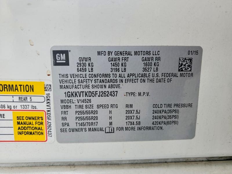 Aukcja sprzedaży 2015 Gmc Acadia, vin: 1GKKVTKD5FJ262437, numer aukcji: 52177456