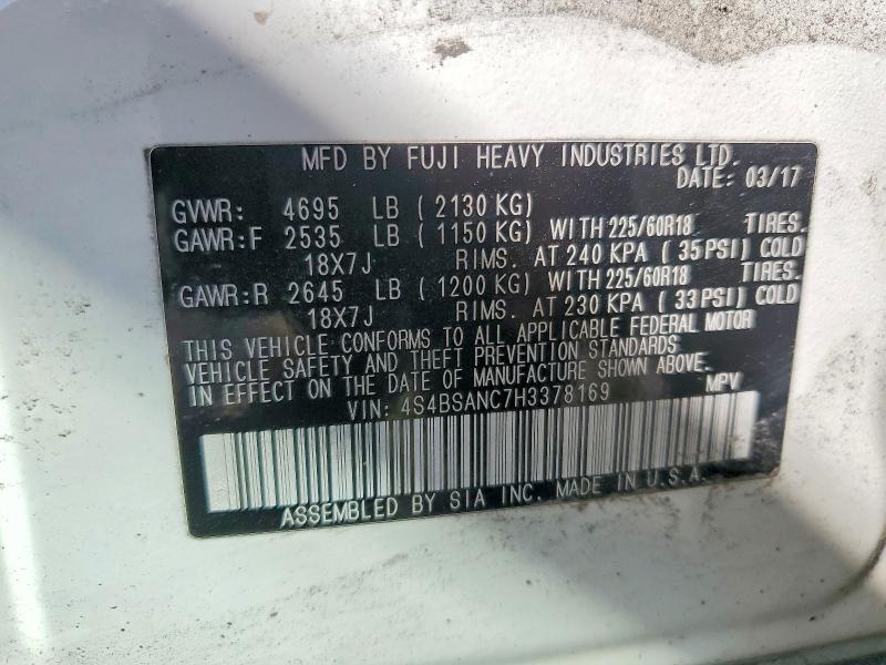 52478136 :رقم المزاد ، 4S4BSANC7H3378169 vin ، 2017 Subaru Outback مزاد بيع
