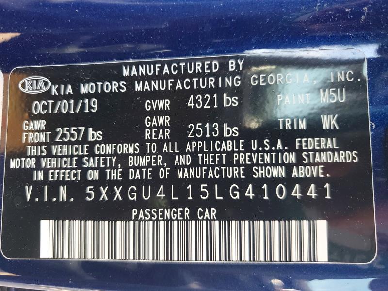 54297076 :رقم المزاد ، 5XXGU4L15LG410441 vin ، 2020 Kia Optima مزاد بيع