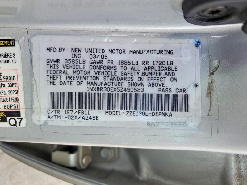 53390066 :رقم المزاد ، 1NXBR30EX5Z490583 vin ، 2005 Toyota Corolla مزاد بيع